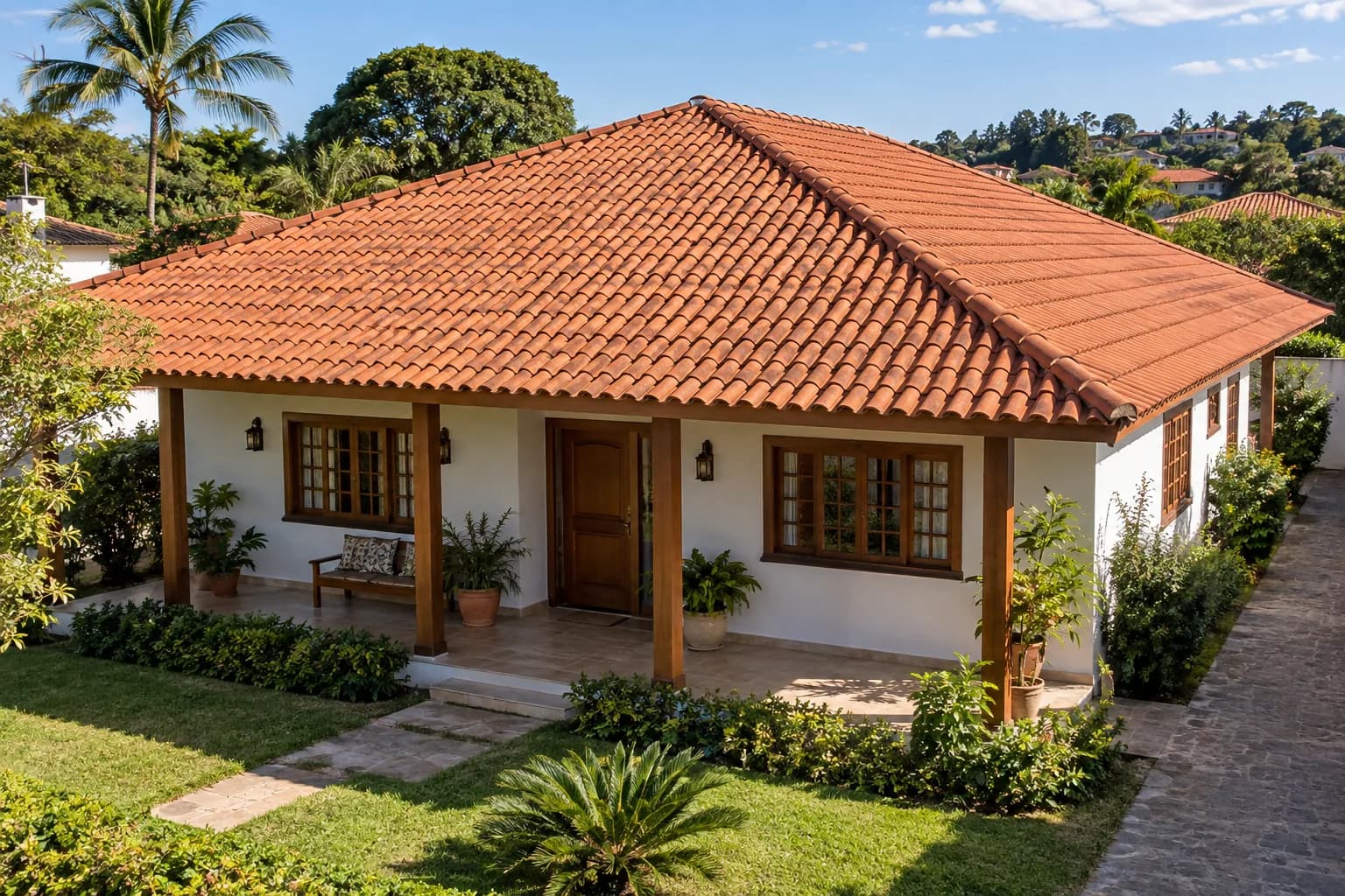 Imagem ilustrativa de casa brasileira com telhado de telhas cerâmicas terracota